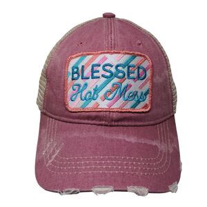 Blessed Hot Mess Trucker Hat Multicolor One Size Mesh Back Distressed Katydid